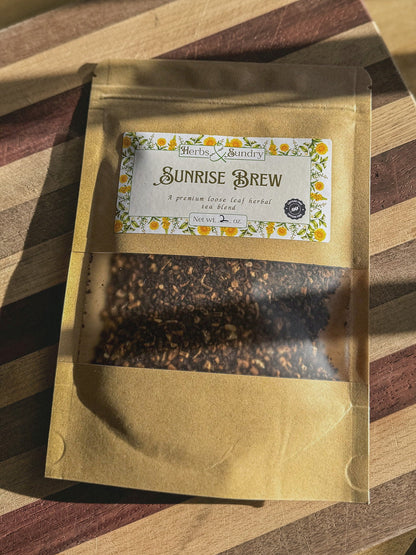 Kraft Sunrise Brew pouch with a clear window showing the dark roasted blend inside